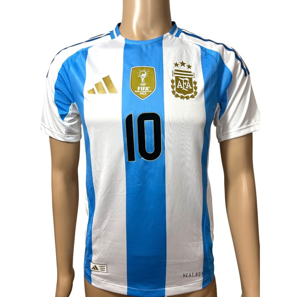 Adidas Messi Soccer Jersey S Slim White Blue 2022 Short Sleeve Logos FIFA Cup